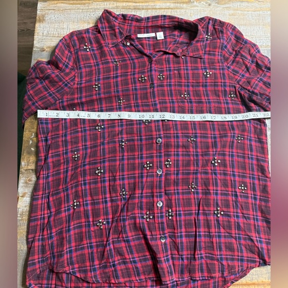 Halogen Burgundy Plaid Embellished Button Down Shirt - Picture 6 of 7